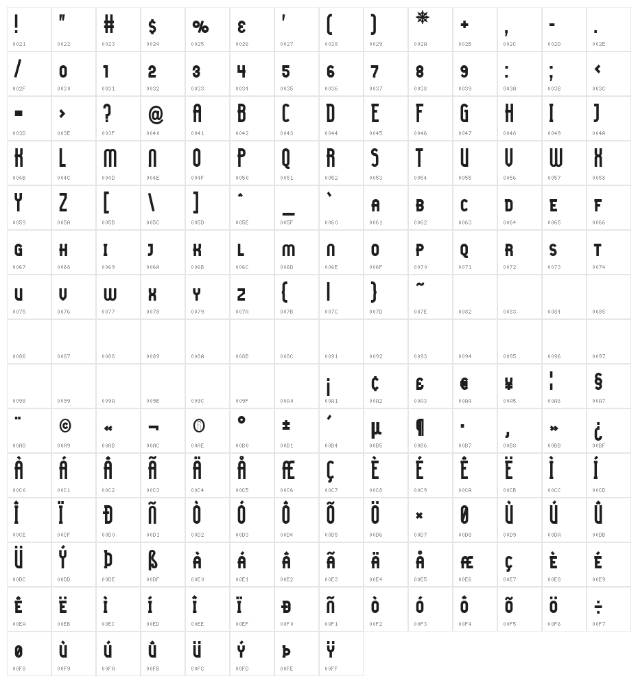 Lady Ice - SC Bold Character Map