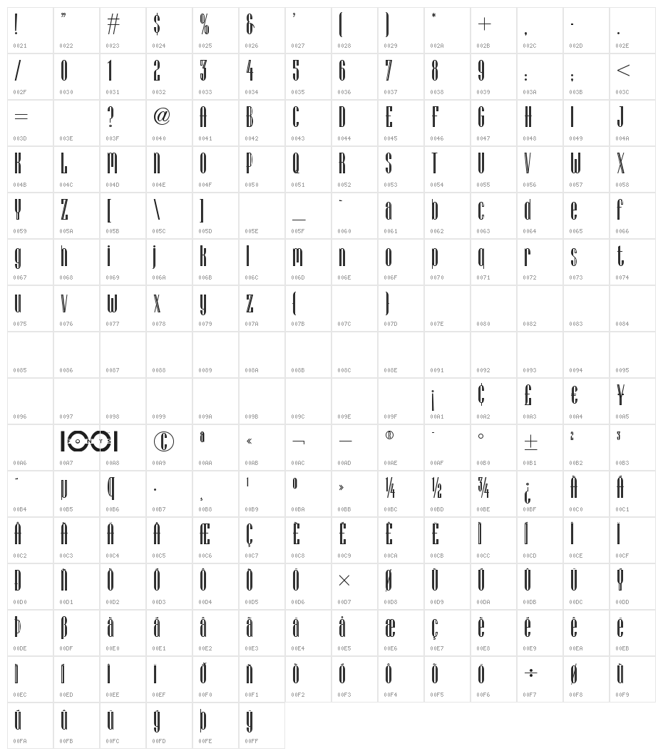 LagniappeInlineNF Character Map