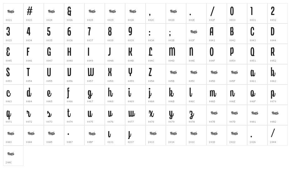 LagunaVintageScriptDemo-Medium Character Map
