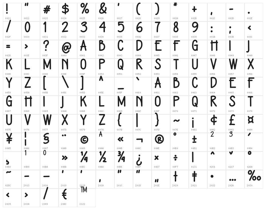 LamondeDEMO-Regular Character Map