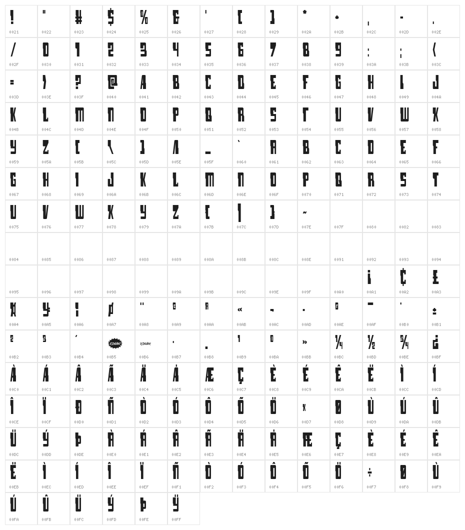 Lamprey Condensed Character Map