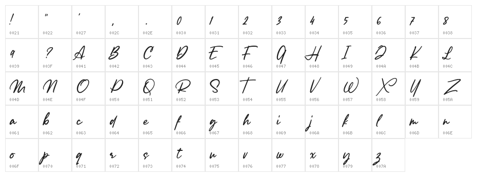 LancasteScriptAltDemo Character Map