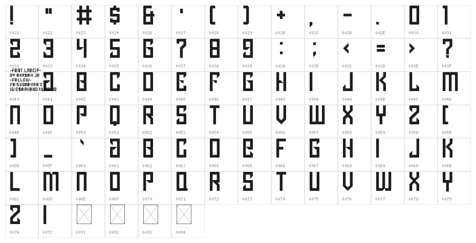 Lancip Regular Character Map