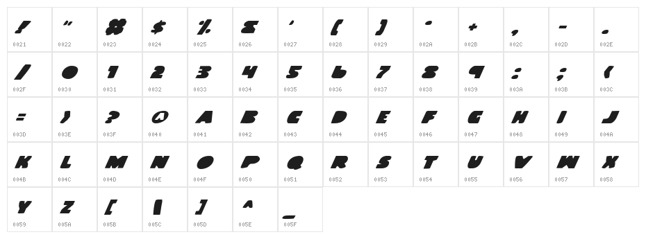 Land Whale Italic Character Map