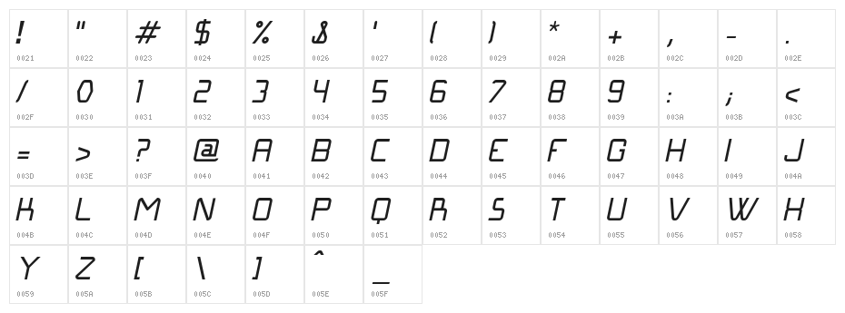 Langó Italic Character Map