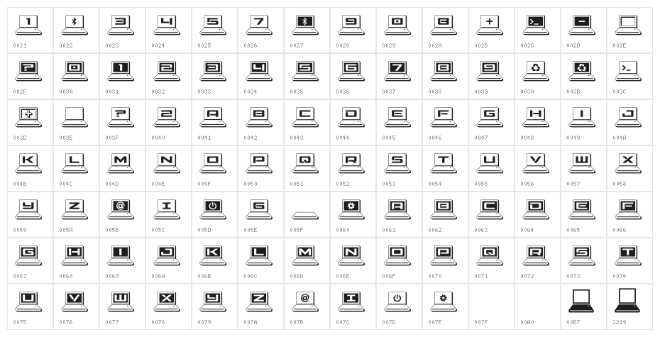 LapTop Outline 2 Character Map