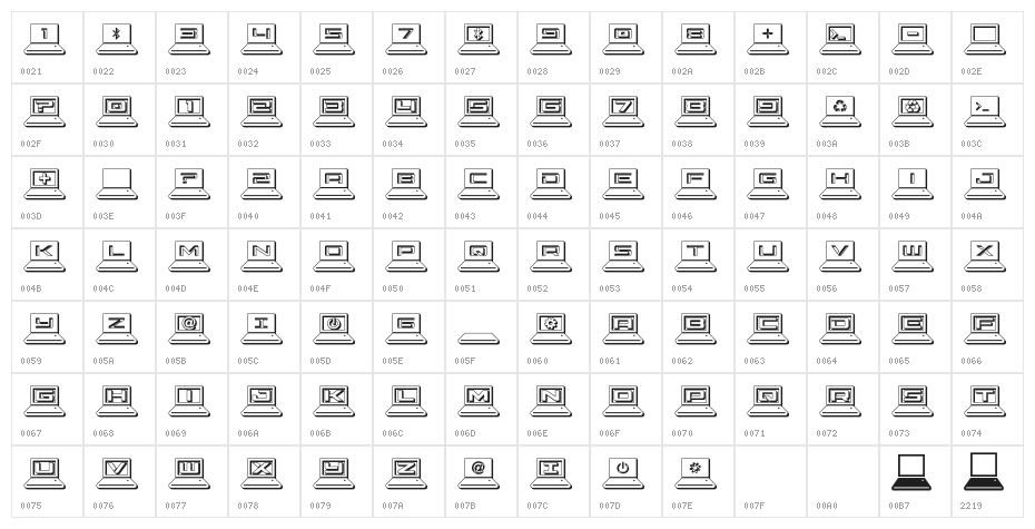 LapTop Outline Character Map