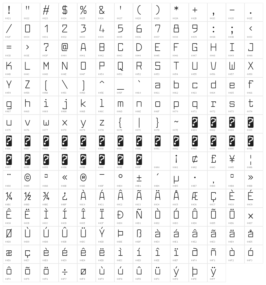 LarabiefontRg-Regular Character Map
