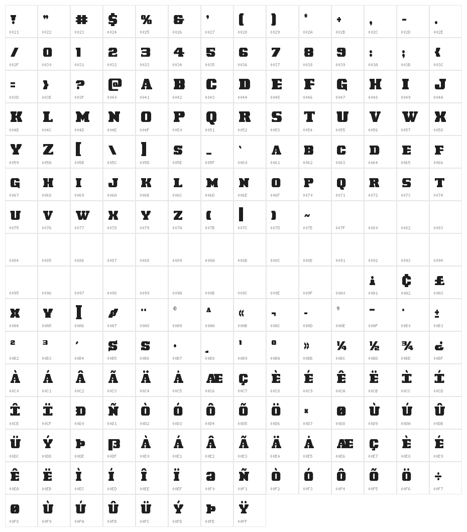Laredo Trail Condensed Character Map