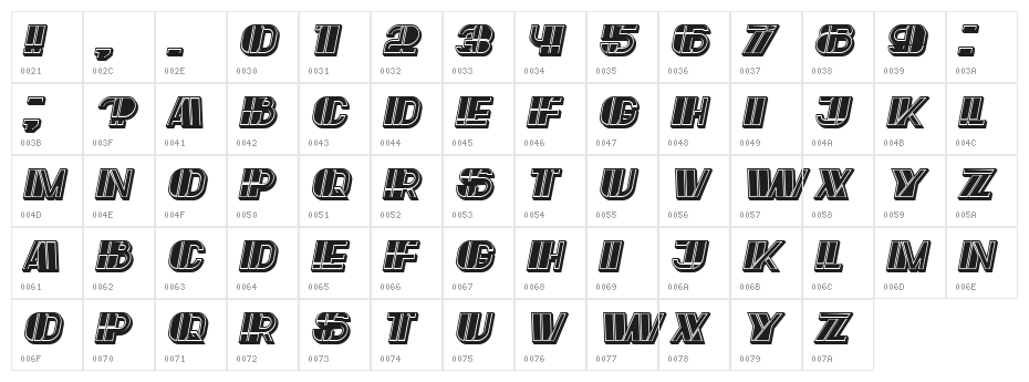 Large Filled Italic Character Map