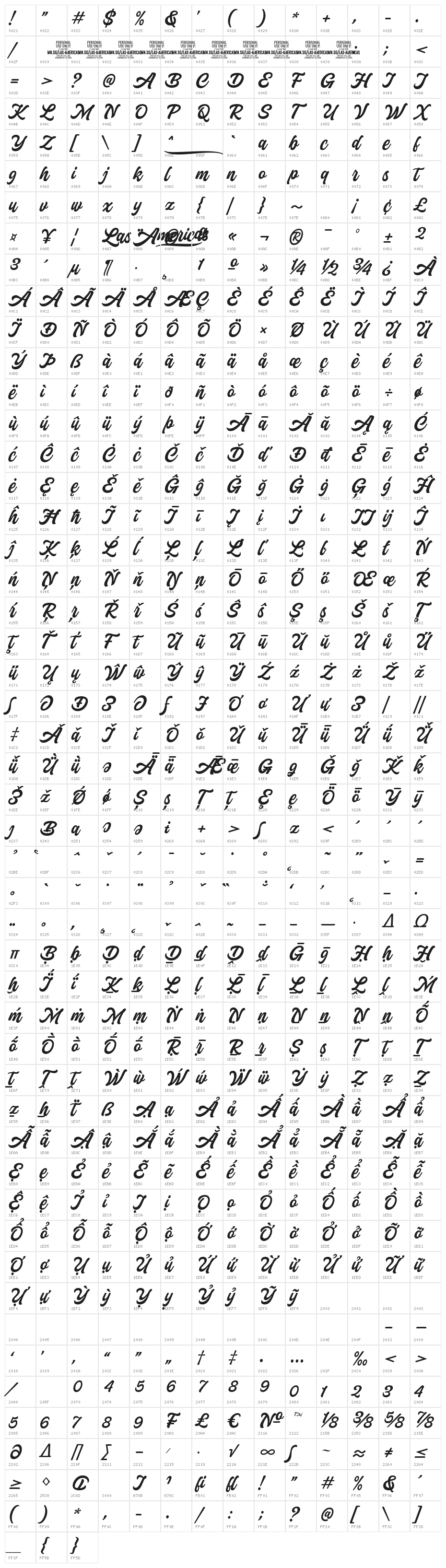 Las Americas PERSONAL USE Regular Character Map