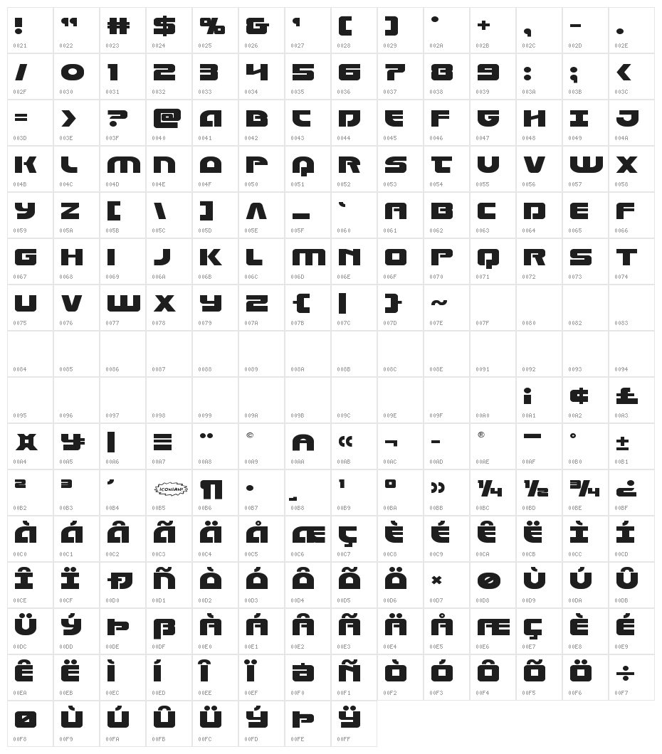 Laser Corps Expanded Character Map