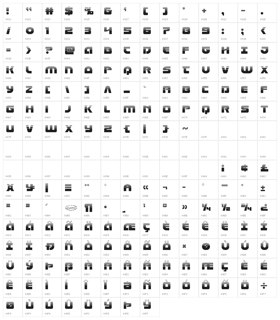 Laser Corps Halftone Character Map