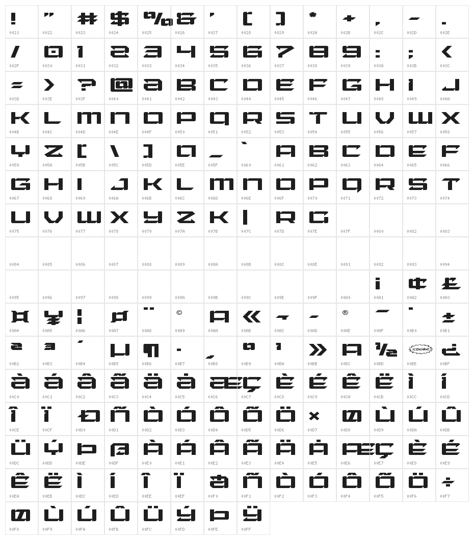 Laser Wolf Expanded Character Map