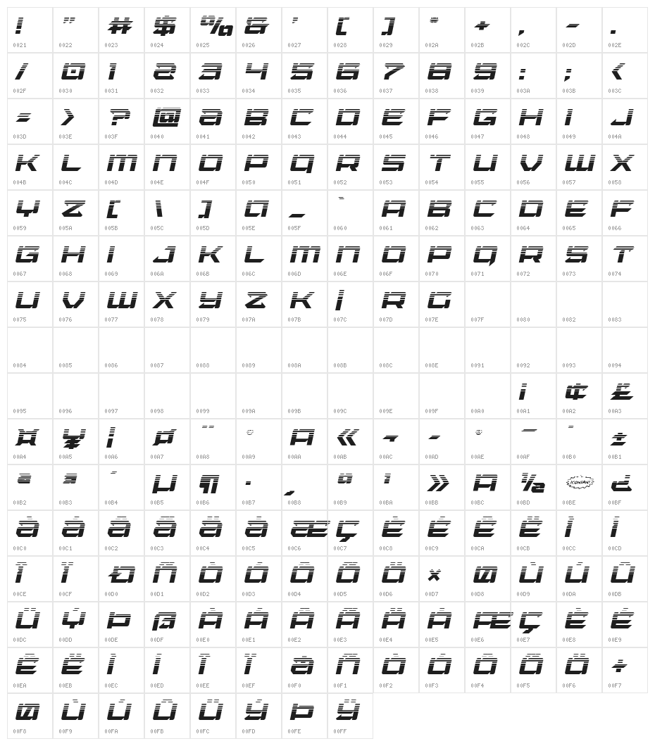 Laser Wolf Halftone Italic Character Map