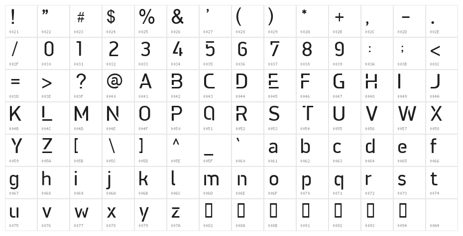 LaserCutRegular Character Map