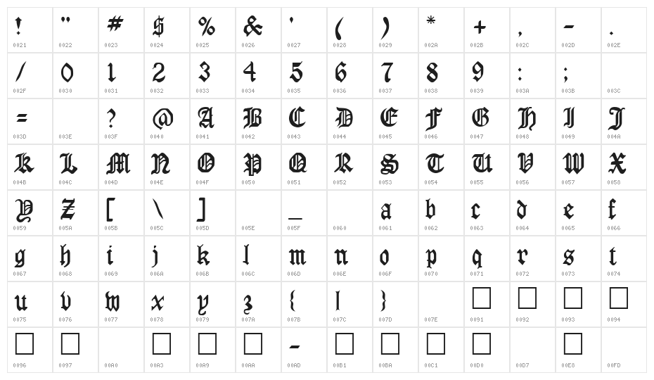 LaserLondon Regular Character Map
