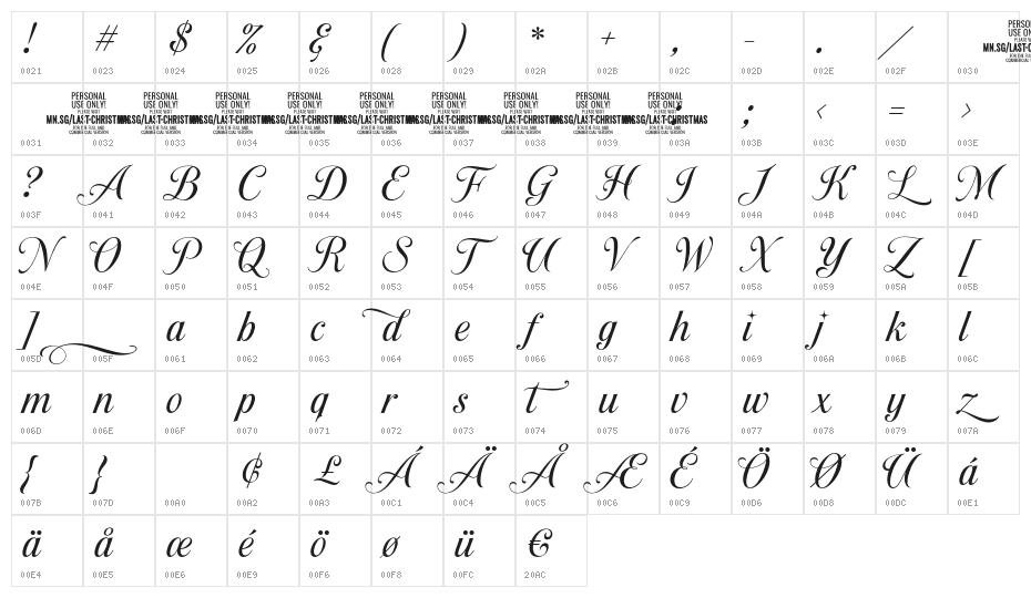 Last Christmas PERSONAL USE Regular Character Map