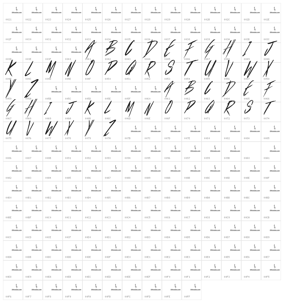 Last Days Character Map