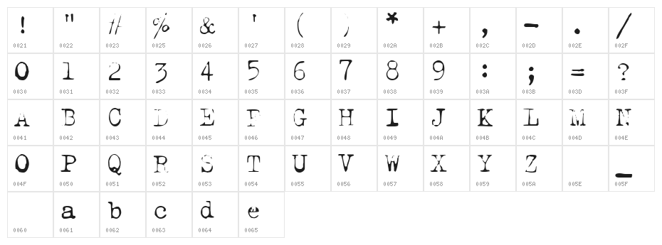 Last Words Thin Character Map