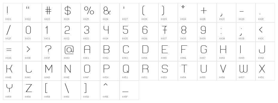 Lastwaerk light Character Map