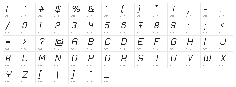 Lastwaerk regular Oblique Character Map