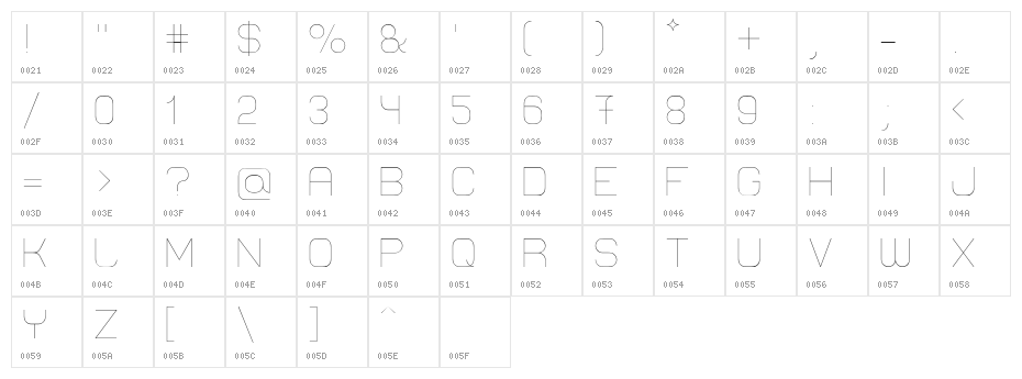 Lastwaerk thin Character Map