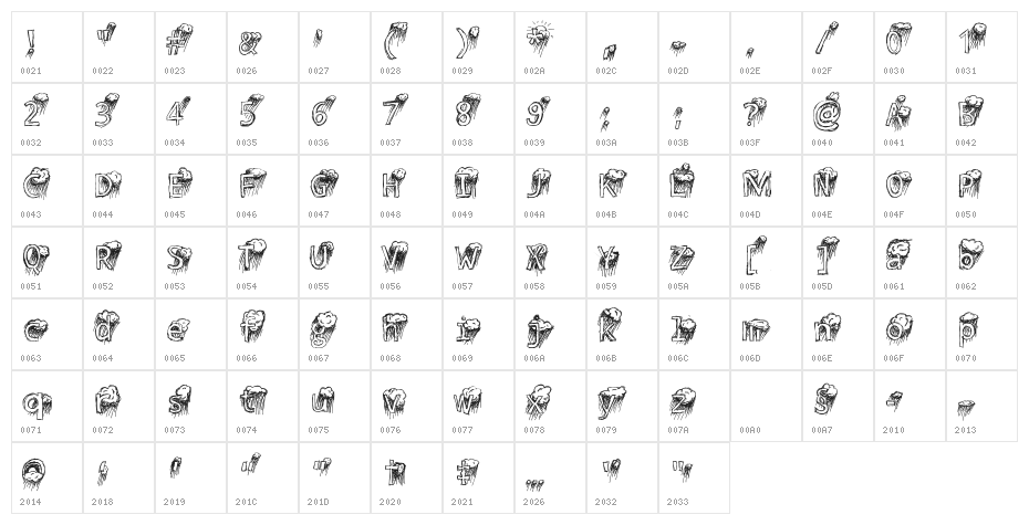 Lavender Rainstorm Character Map