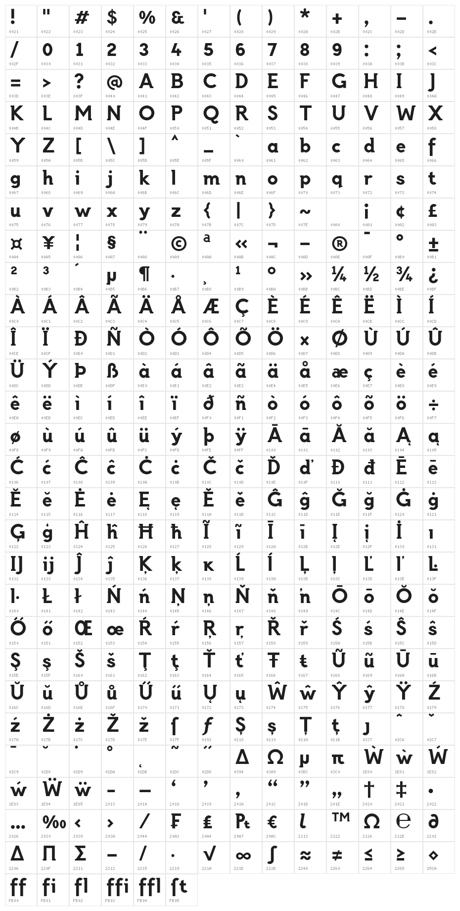 Laverick-Bold Character Map