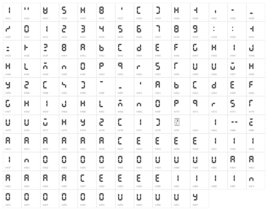 LCD AT&T Phone Time/Date Character Map
