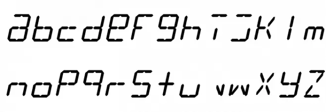 LCD Display: 14 Segment (Italic) फ़ॉन्ट लोअरकेस