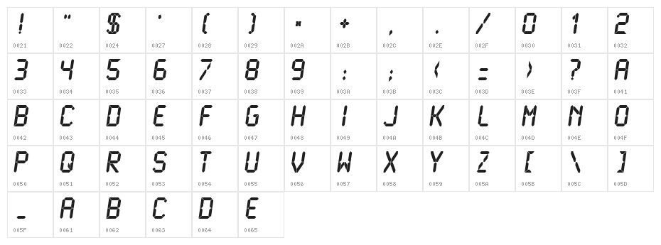 LCDMono Bold Character Map