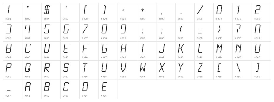 LCDMono Light Character Map