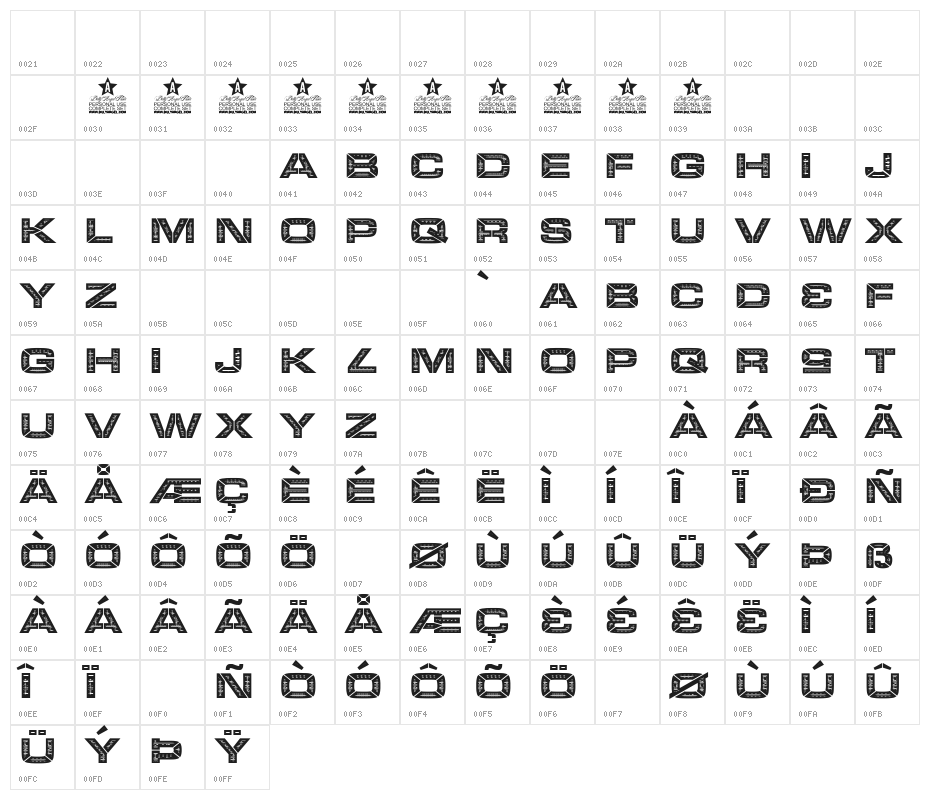 LEGOSOLDIERS Bold Character Map