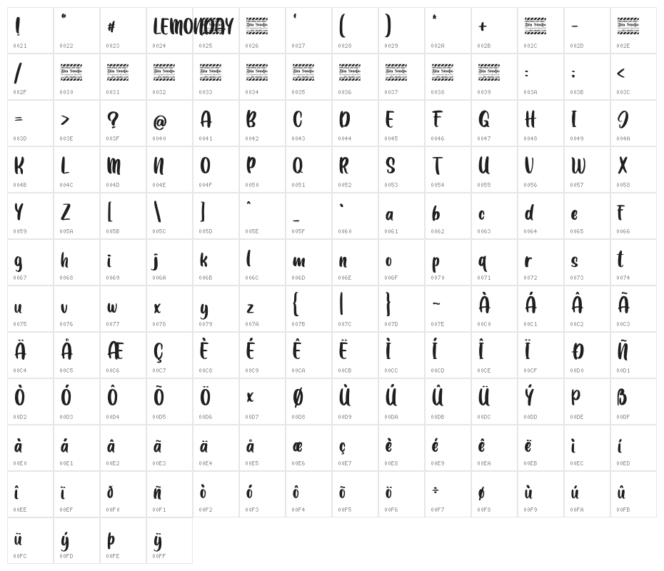 LEMONDAY Personal Use Character Map