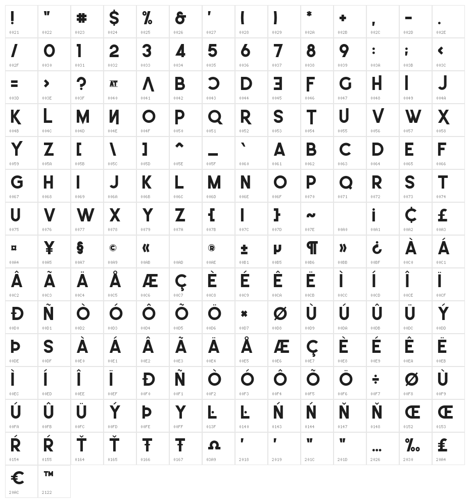 LEonardoDemoBold Character Map