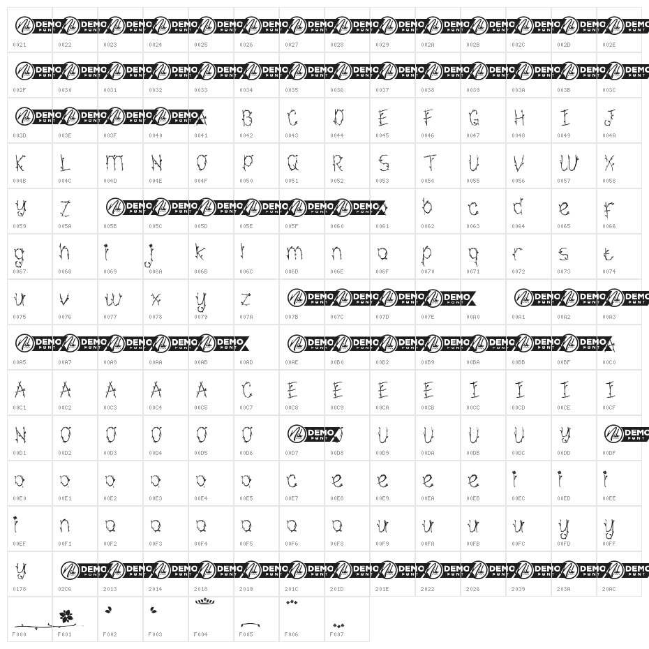 Leaf Crown Demo Outline Character Map
