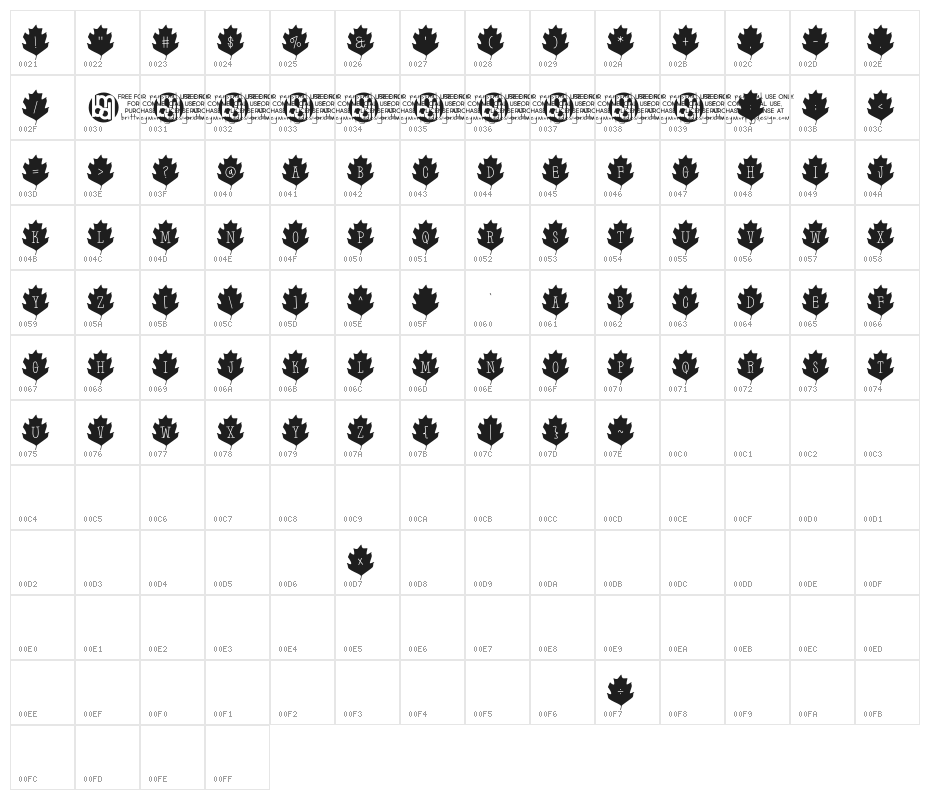 Leaf Letters  Regular Demo Character Map