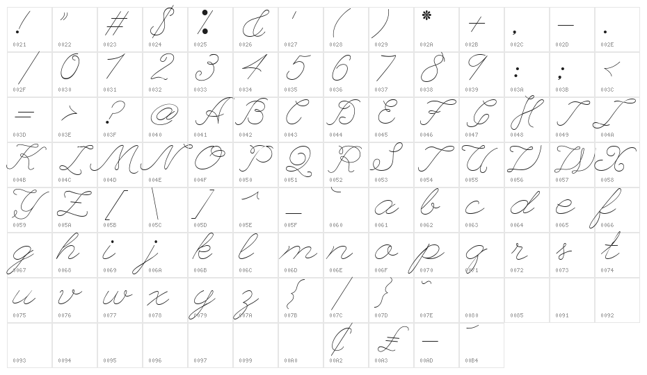 League Script Thin League Script Character Map