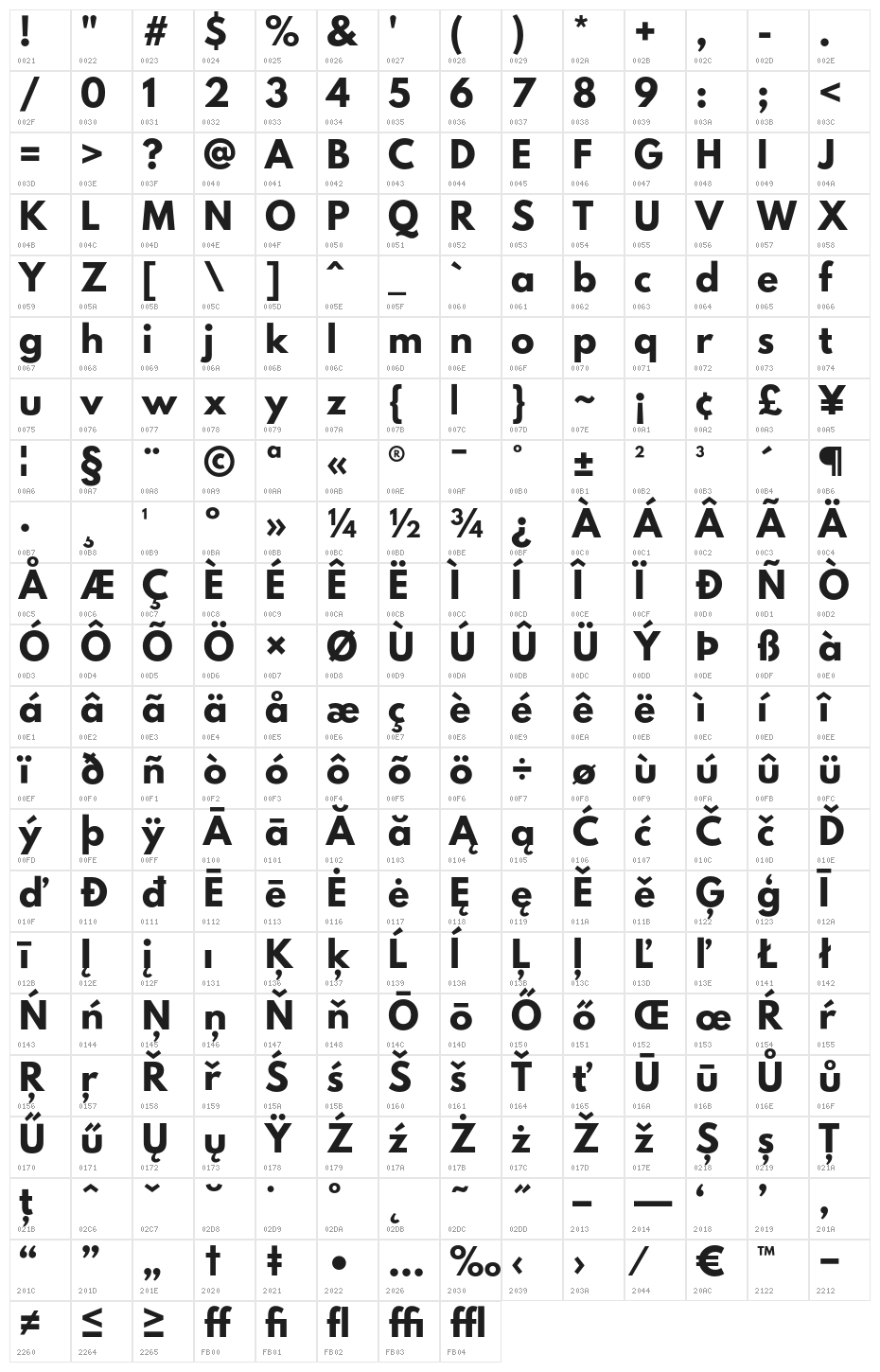 League Spartan Bold Character Map