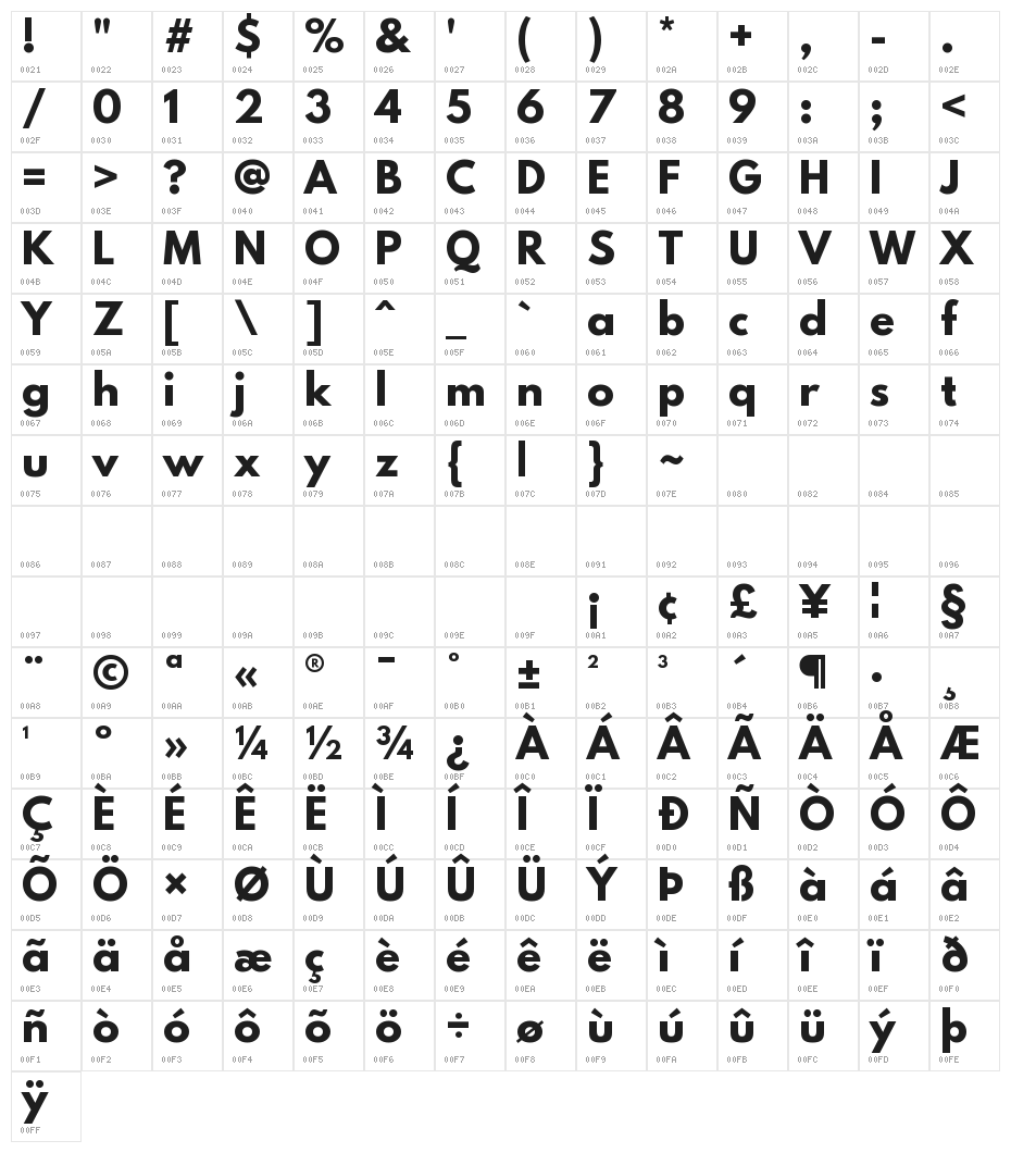 League Spartan Regular Character Map