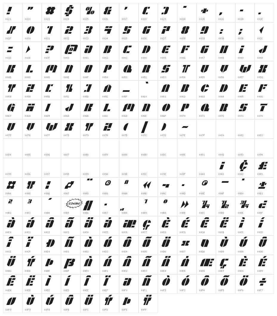 League Wars Italic Character Map