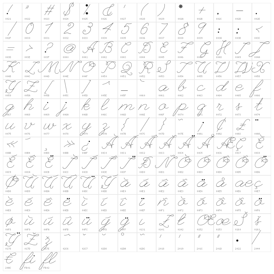 LeagueScriptThin-LeagueScript Character Map
