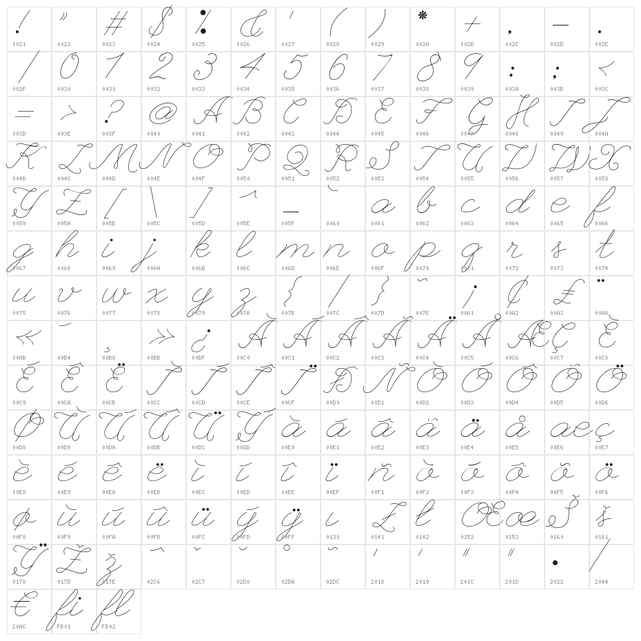 LeagueScriptThin-Regular Character Map