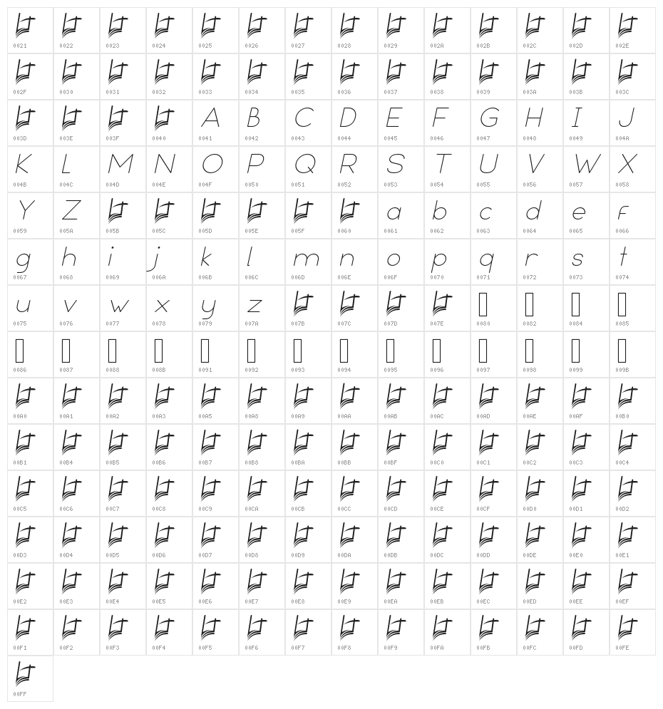 Leal Thin Italic Character Map