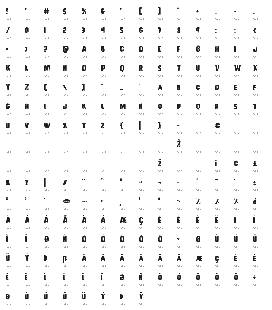 Leatherface Regular Character Map