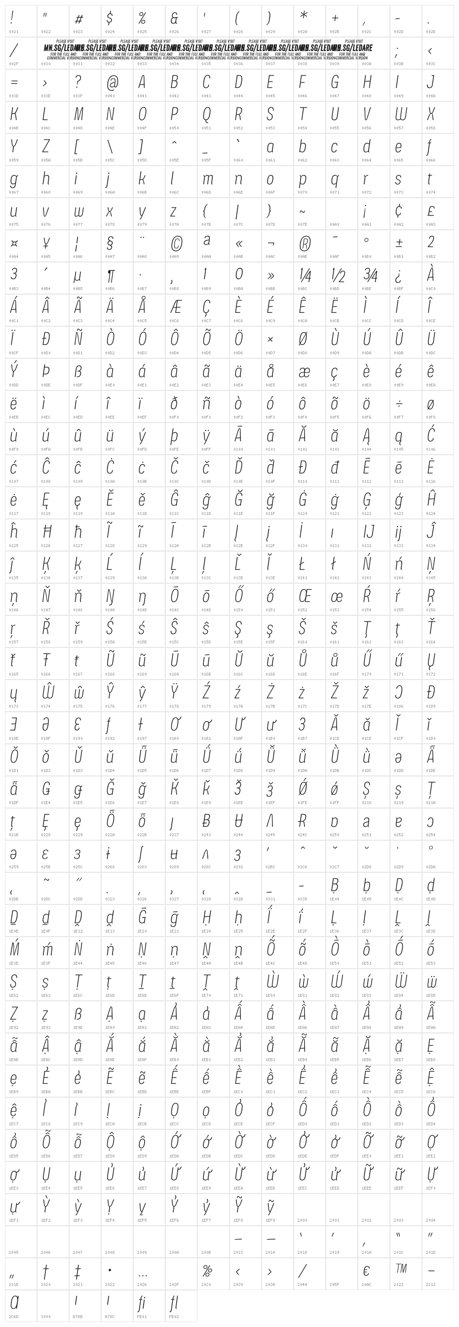 Ledare ExtraLight Italic PERSONAL USE ONLY Character Map