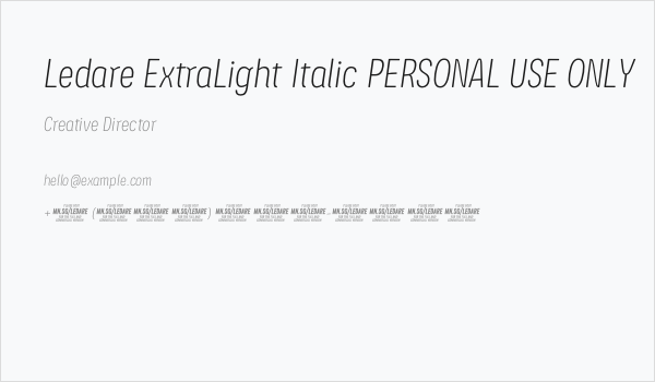 Ledare ExtraLight Italic PERSONAL USE ONLY Business Card