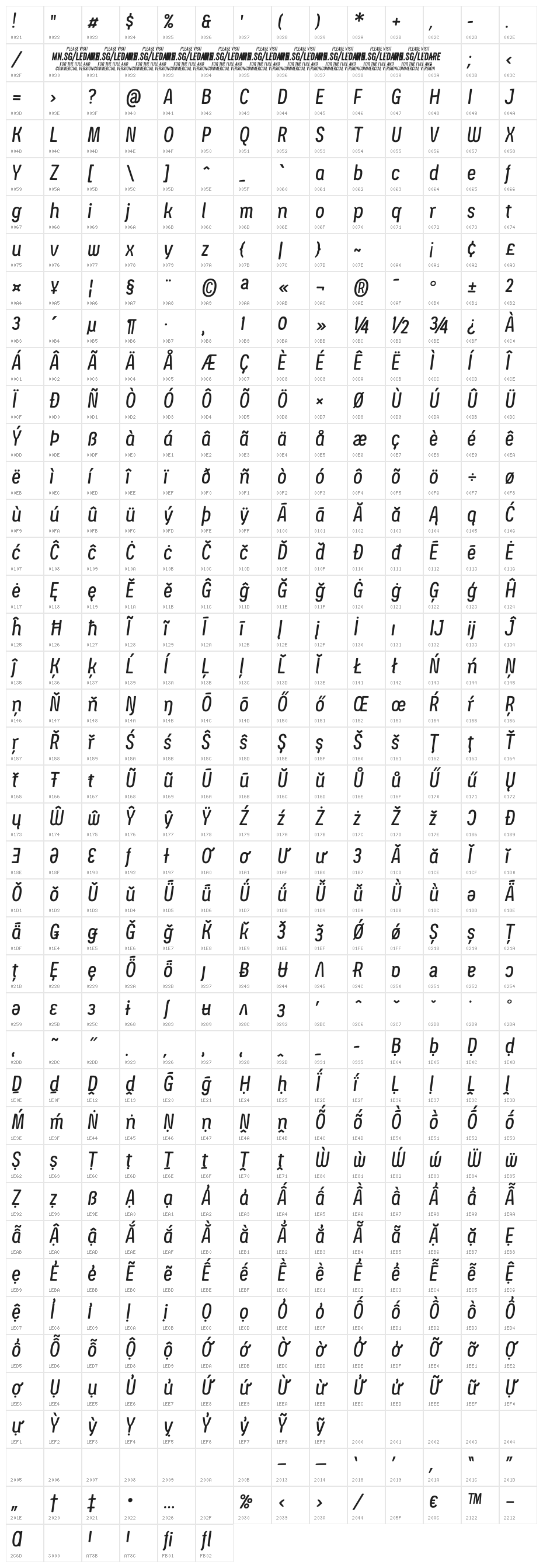 Ledare Medium Italic PERSONAL USE ONLY Character Map