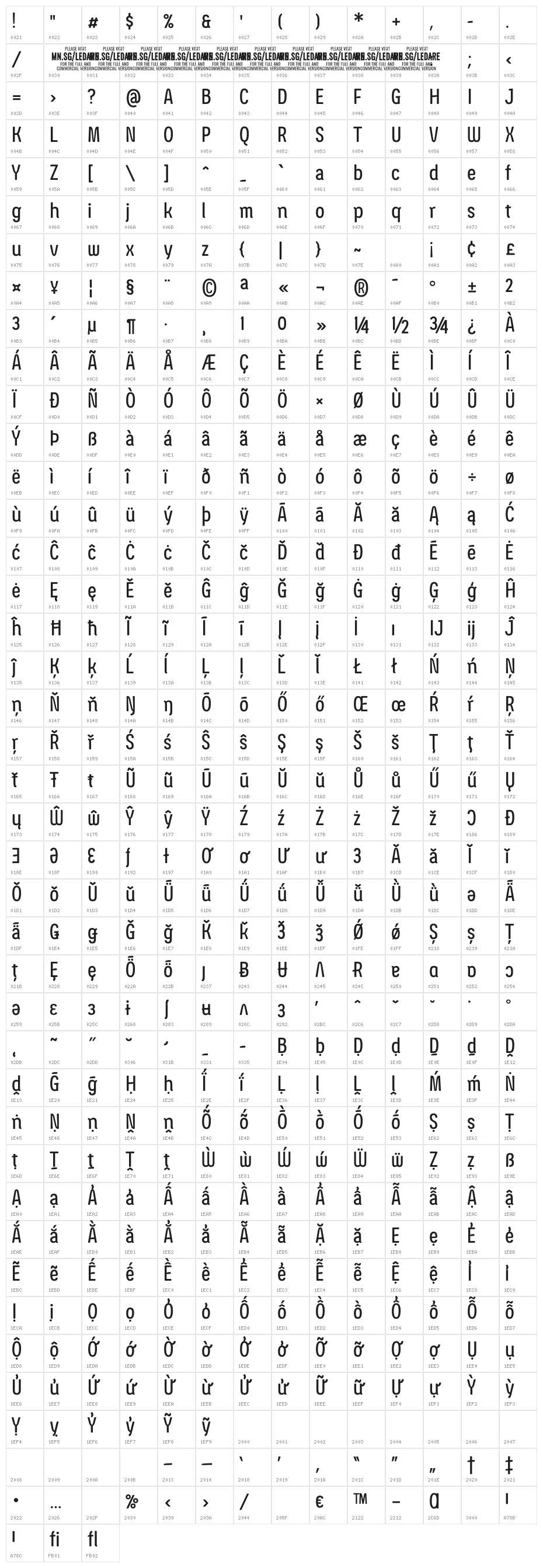 Ledare Medium PERSONAL USE ONLY Character Map